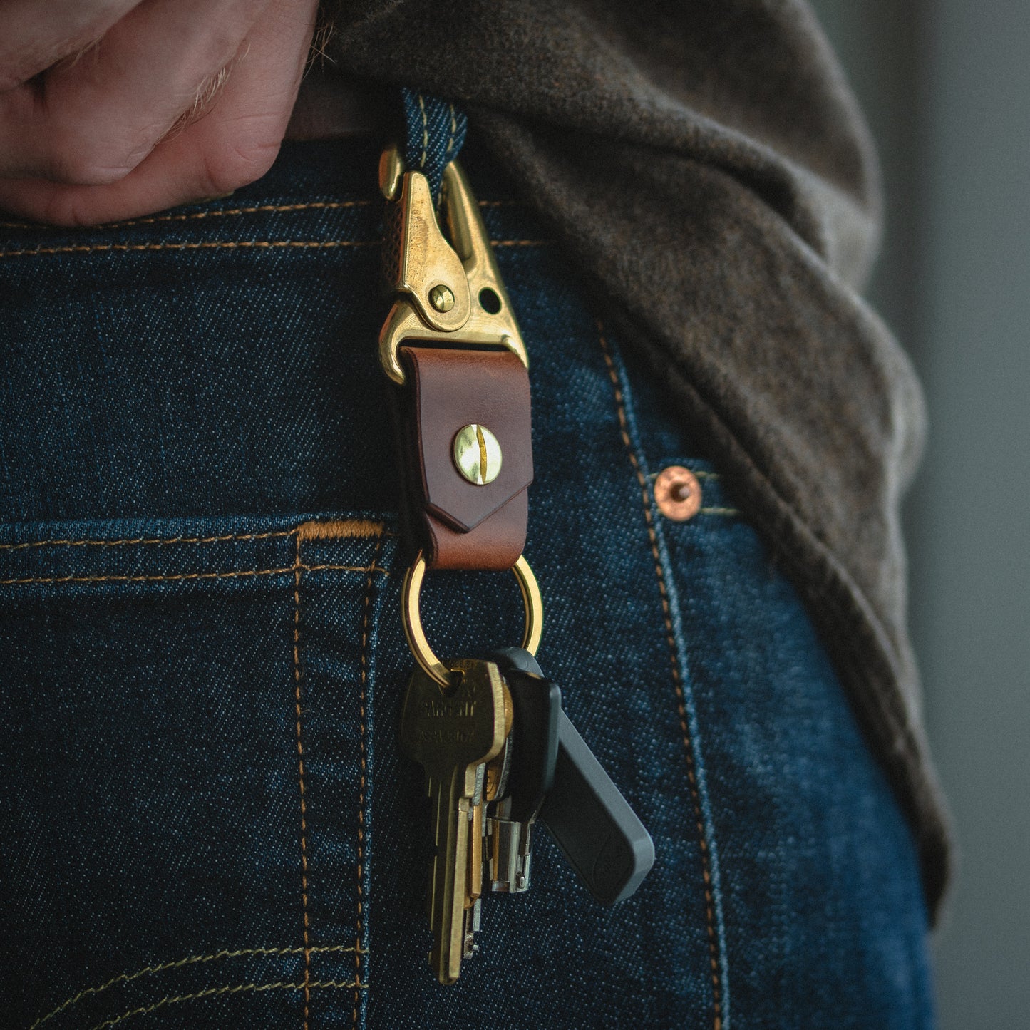 Brass Keychain - Tan